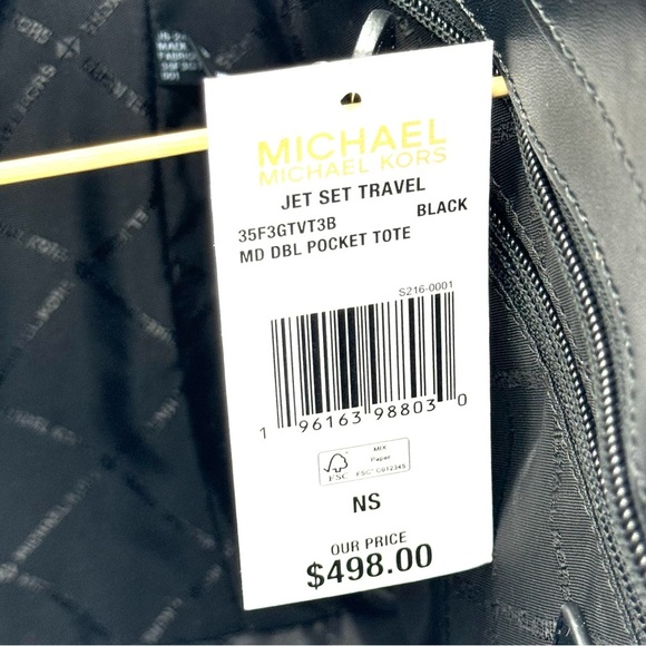 Michael Kors Jet Set Medium Pocket Tote Bag Black Signature - Picture 10 of 10